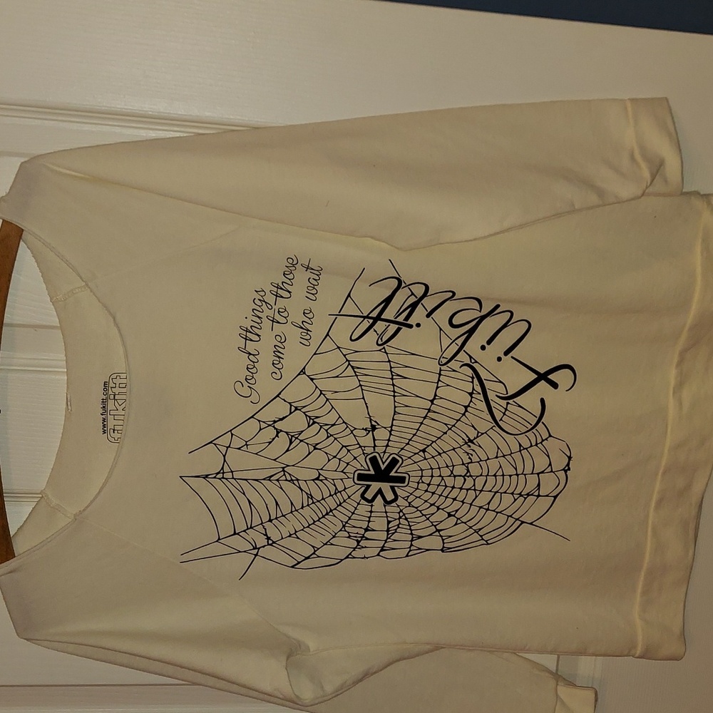 Fukitt Slouchy Off-White Sweatshirt Black Web Print Small